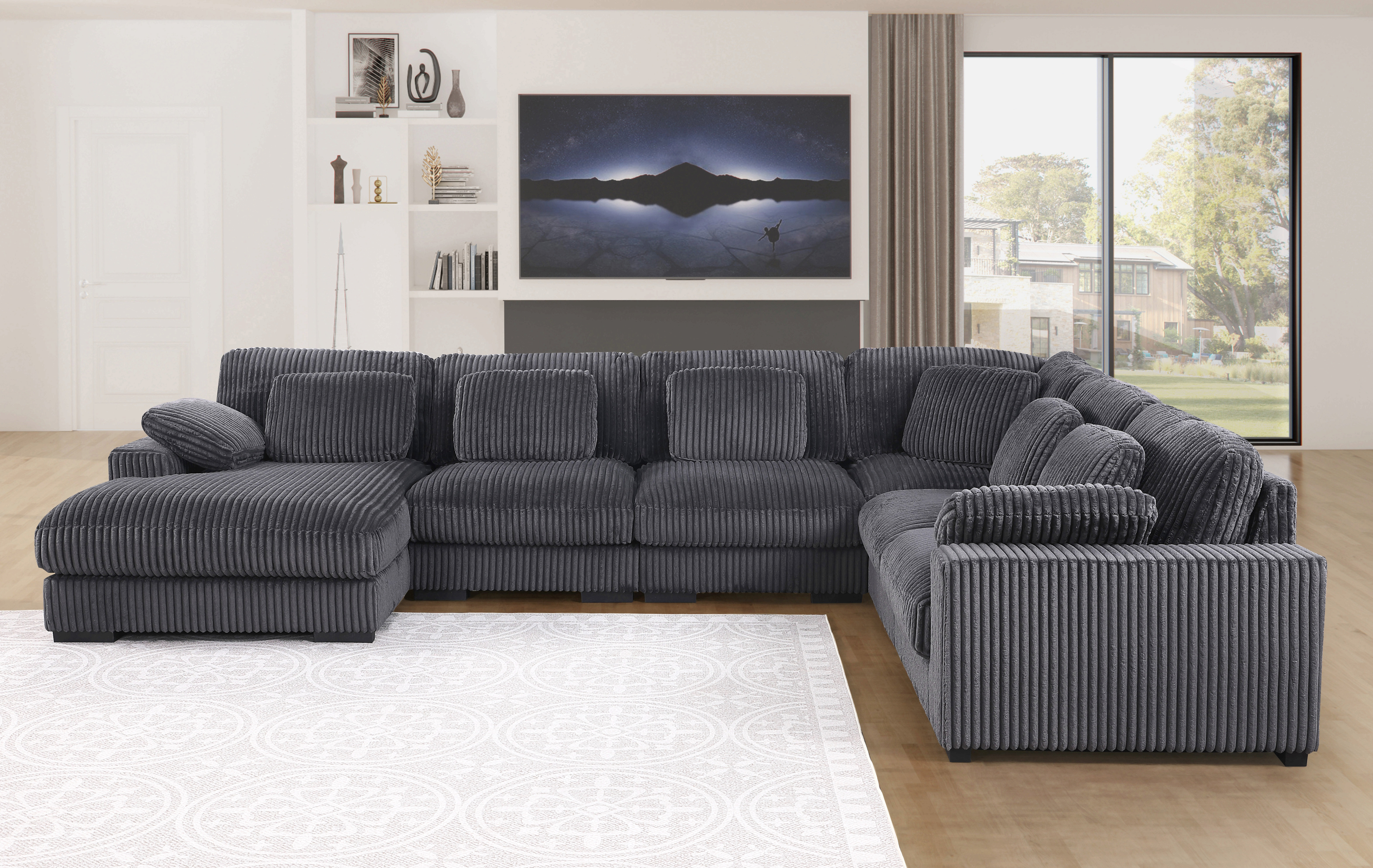Hokku Designs Nadine 155.5"W Dark Grey Corduroy Modular Corner